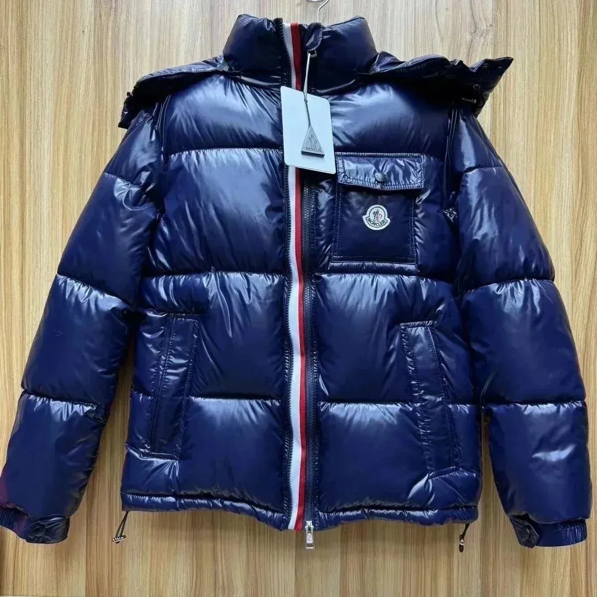 Moncler Moncler Navy Blue Multicolor Stripes Puffer Jacket Navy