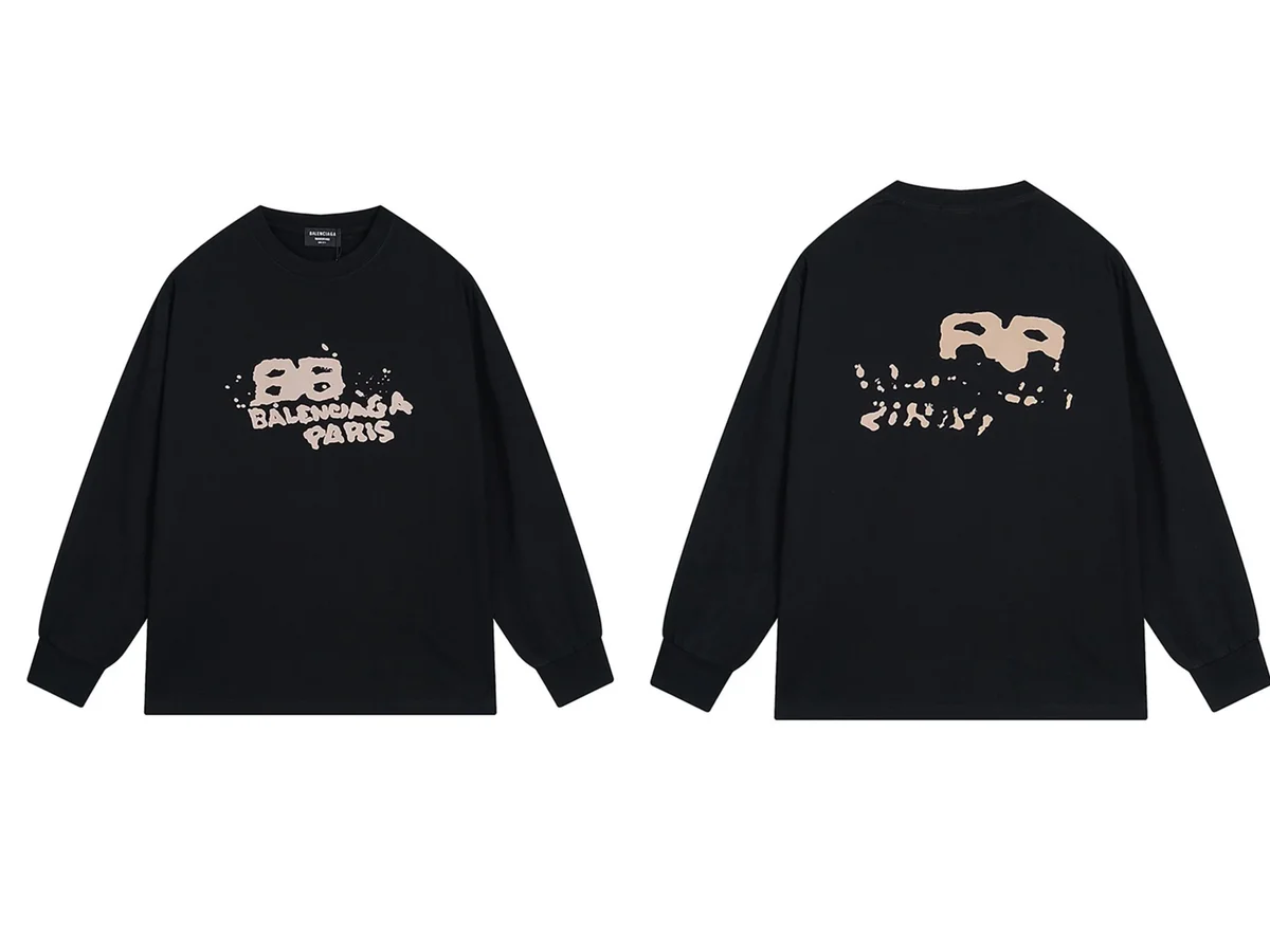 Balenciaga Balenciaga Black BB Paris Long Sleeve T-Shirt Black - 1