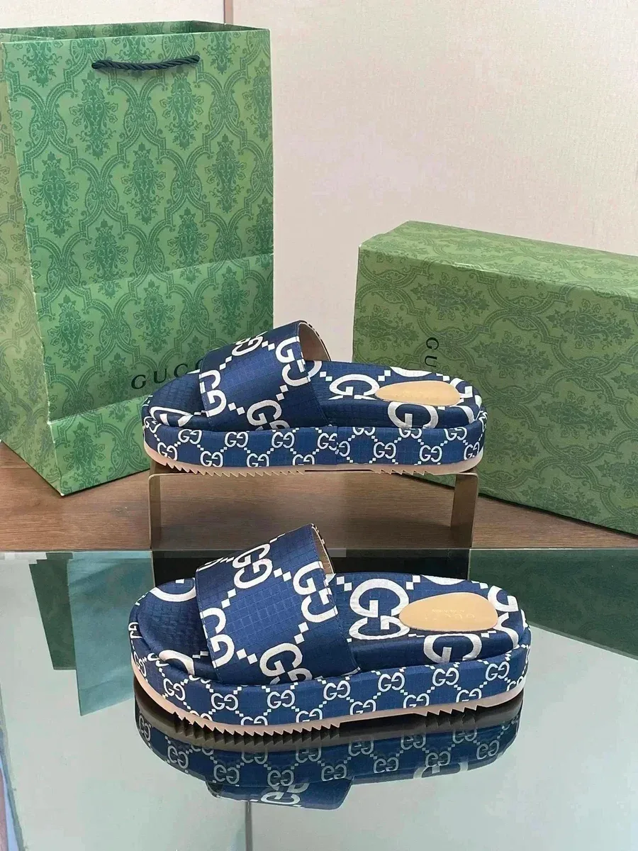 Gucci Gucci GG Monogram Platform Slides Blue Blue