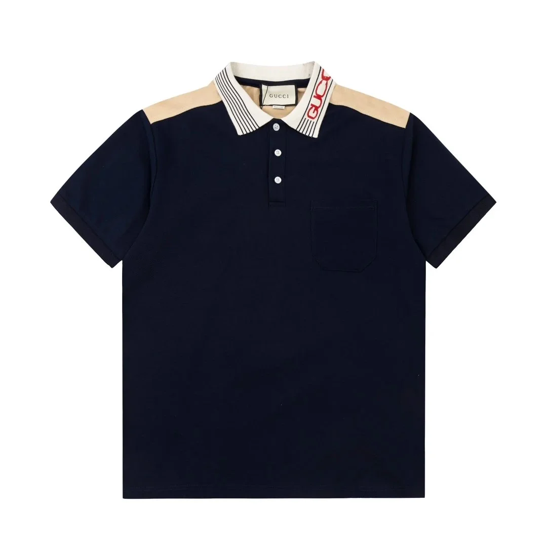 Gucci Gucci Navy and Beige Colorblock Polo Shirt Navy