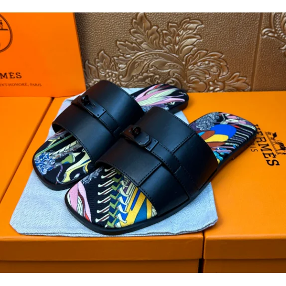 Hermès Hermès Orb Black Multicolor Slide Sandals Black
