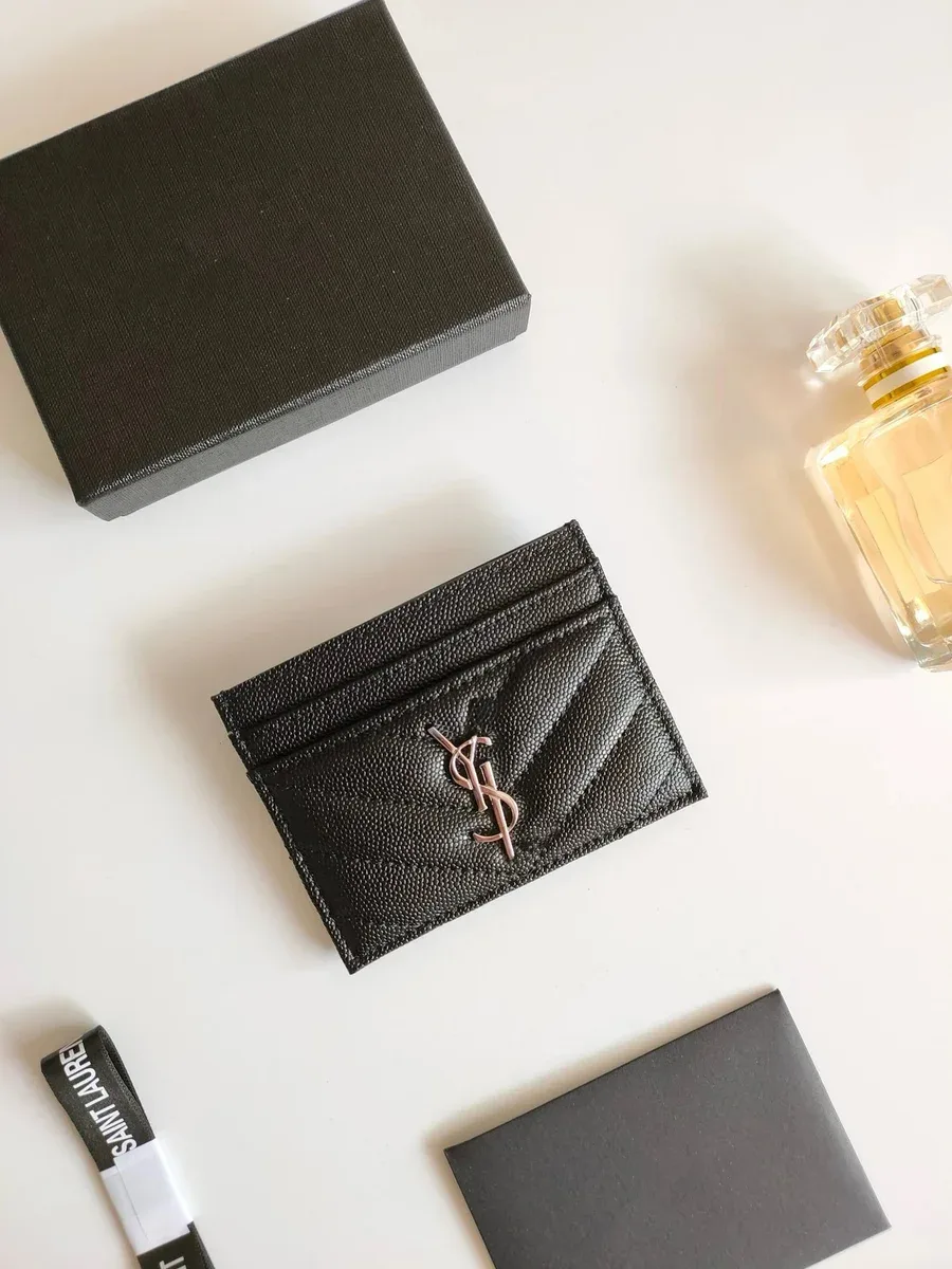 Saint Laurent Saint Laurent YSL Black Quilted Card Holder Black - 1