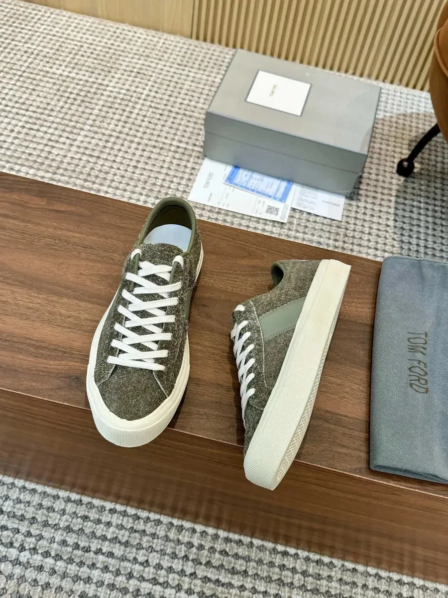 Tom Ford Tom Ford Wool Blend Low Top Sneakers Olive Multicolor - 1
