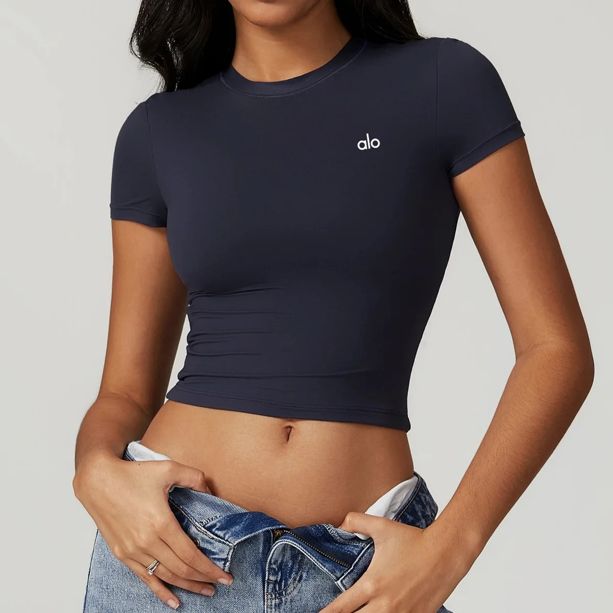 Alo Yoga Alo Solid Iron Grey Crop Top Grey - 1