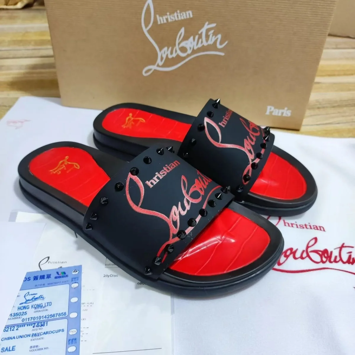 Christian Louboutin Christian Louboutin Black Spiked Slide Sandals Black - 1