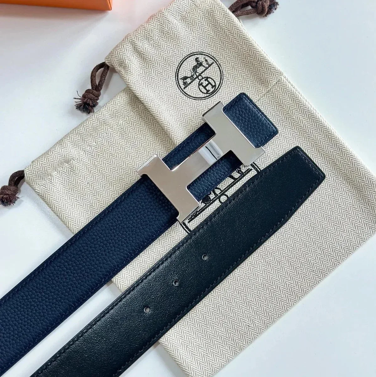 Hermès Hermès H Belt Blue Leather with Glossy Silver H Buckle Blue