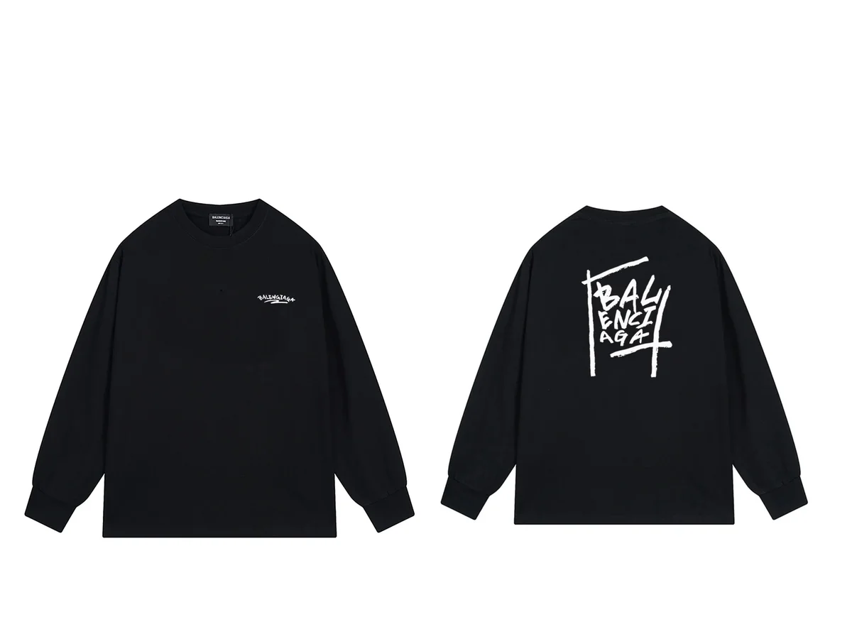 Balenciaga Balenciaga Black Script Logo Long Sleeve T-Shirt Black - 1