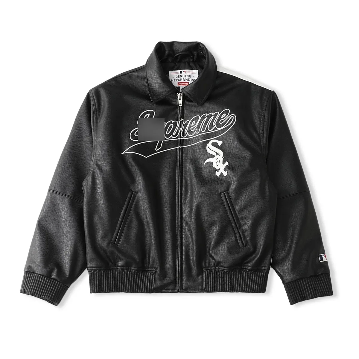 Supreme Supreme x MLB Chicago White Sox Script Logo Black Leather Jacket Black - 1
