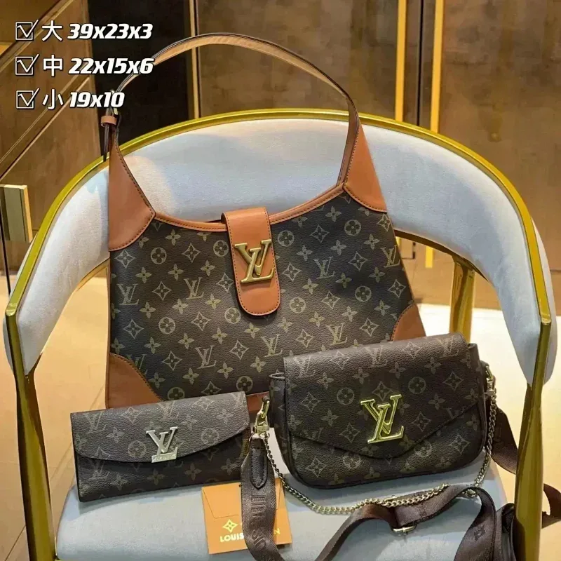 Louis Vuitton Louis Vuitton Neverfull Monogram Set (L微三件套 卡其) Brown