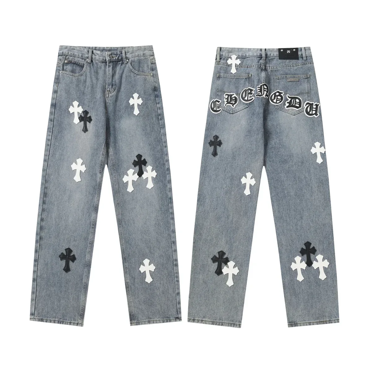 Chrome Hearts Chrome Hearts Cross Embroidered Jeans Blue - 1