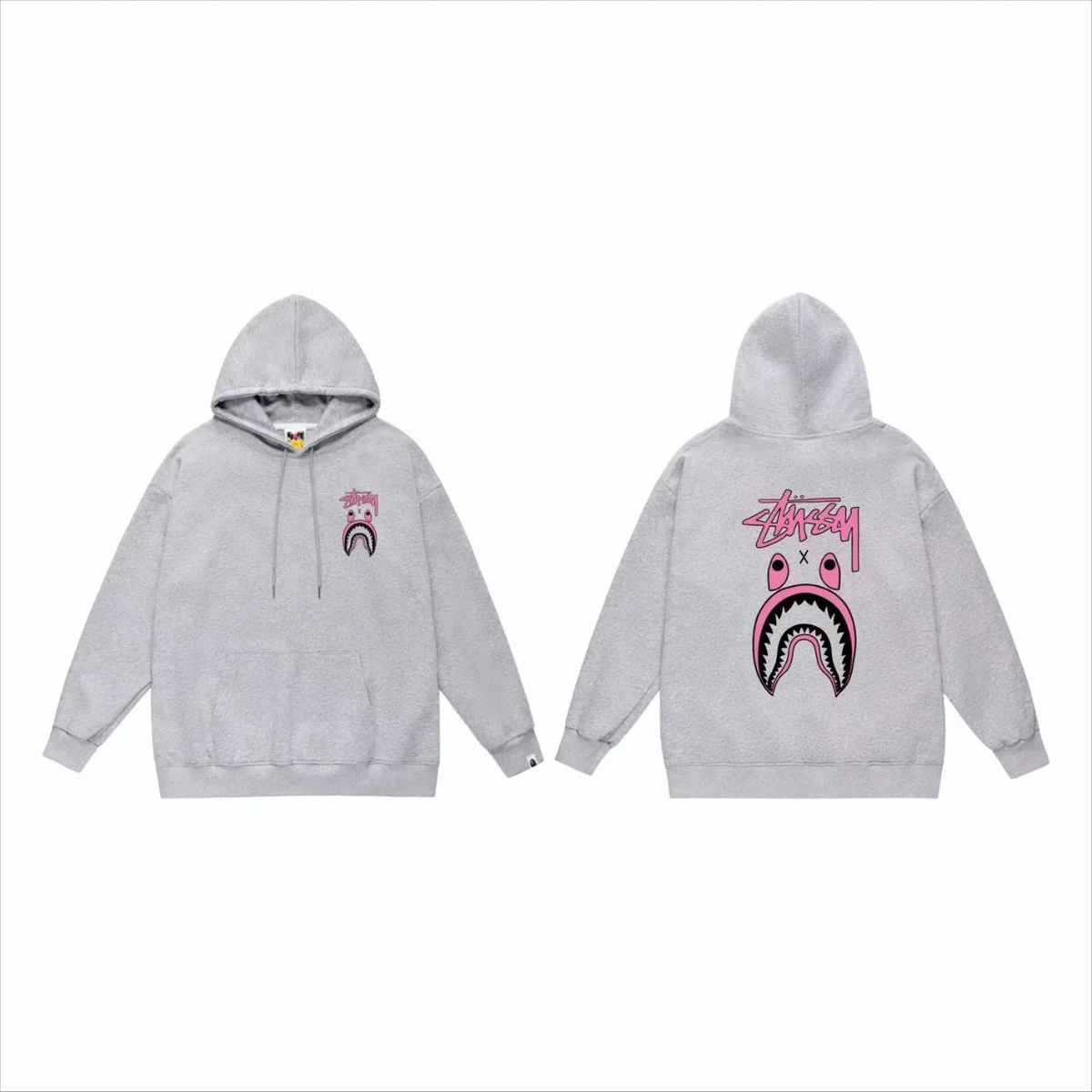 A Bathing Ape A Bathing Ape BAPE STA Grey Pink Shark Hoodie Grey - 1