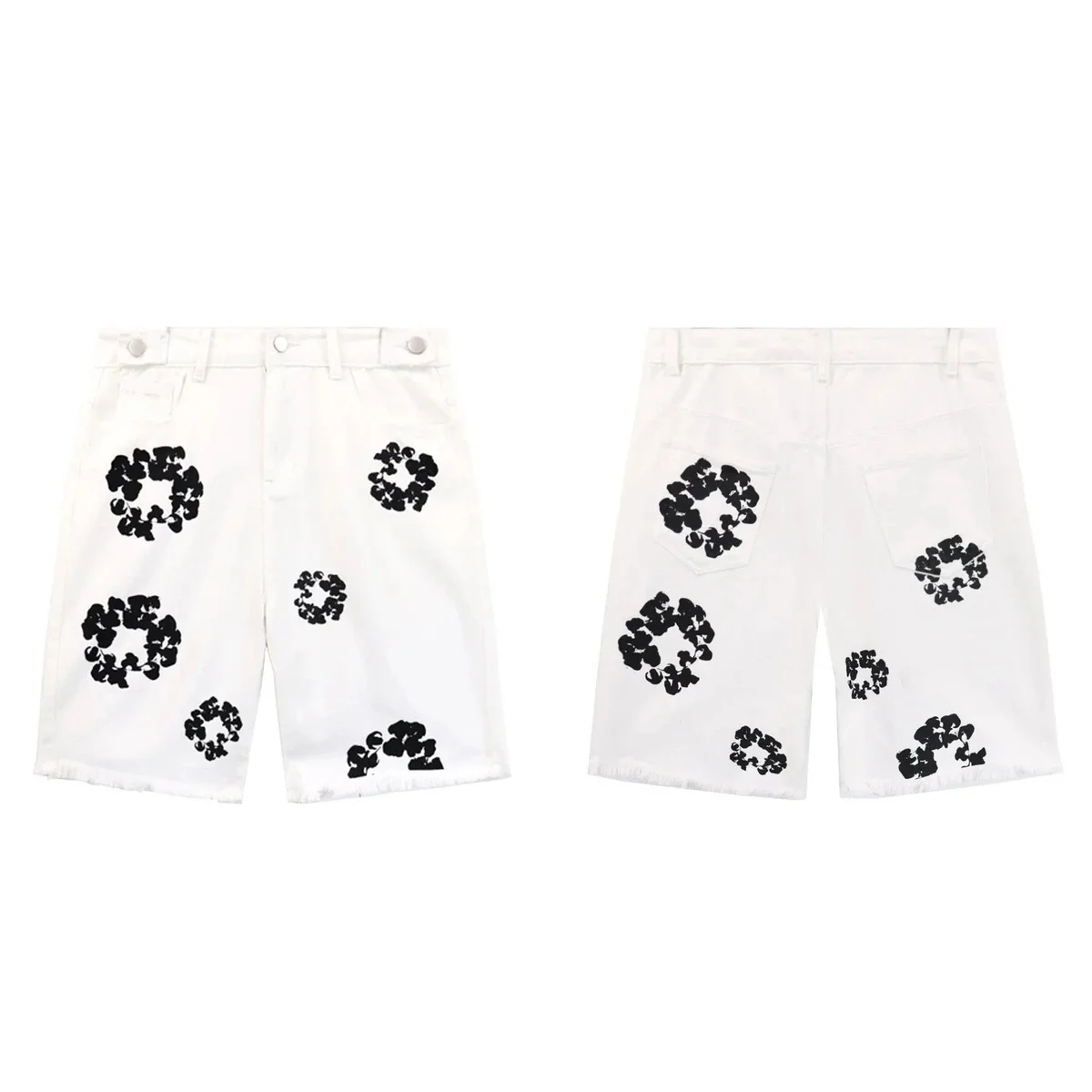 Other White Black Floral Print Denim Shorts White - 1