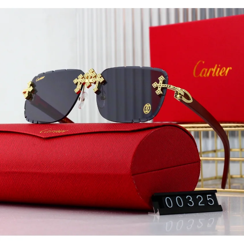 Cartier Cartier Soleil Blanc Cross Sunglasses Black Gold Eyewear Black