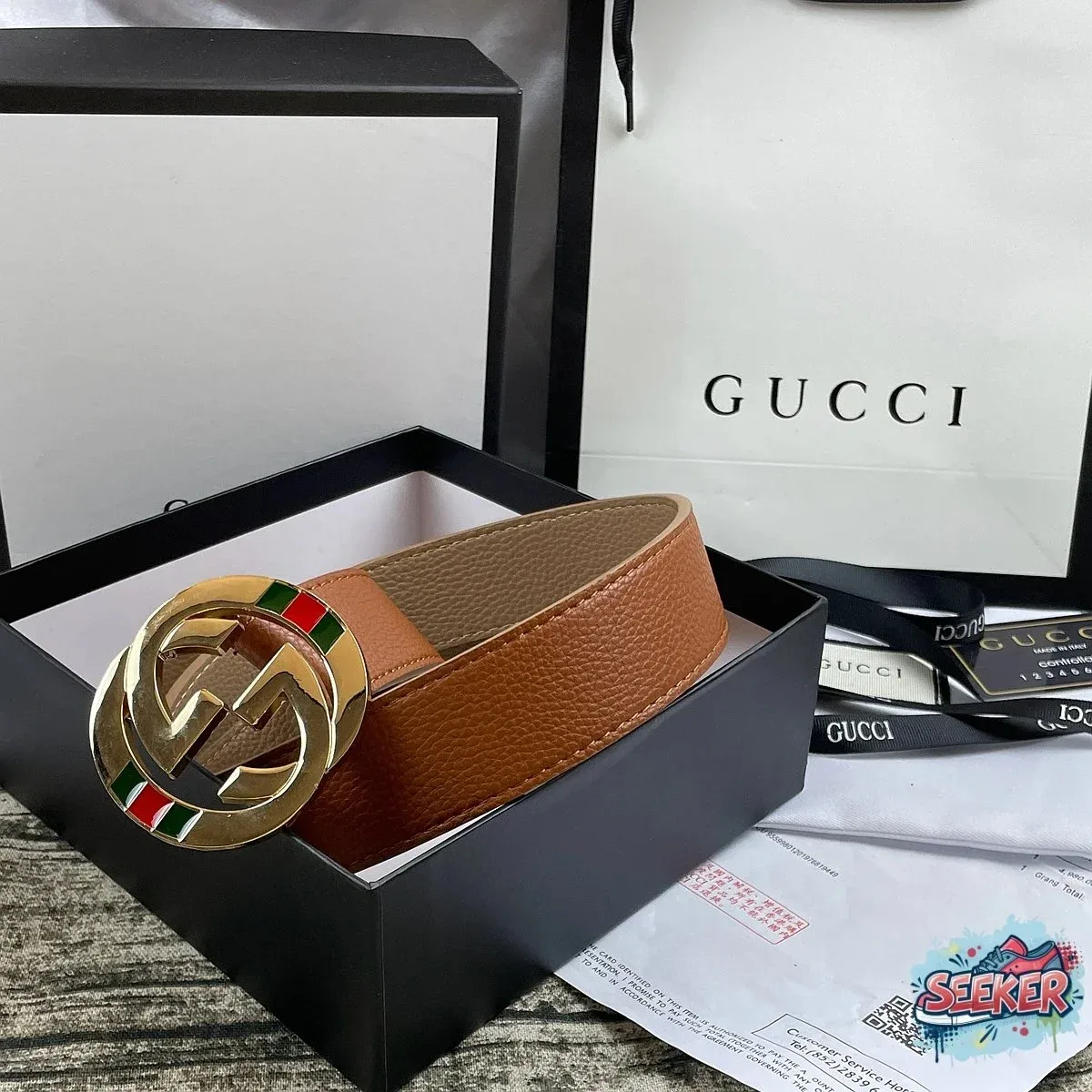 Gucci Gucci GG Belt Brown Leather Belt Brown - 1