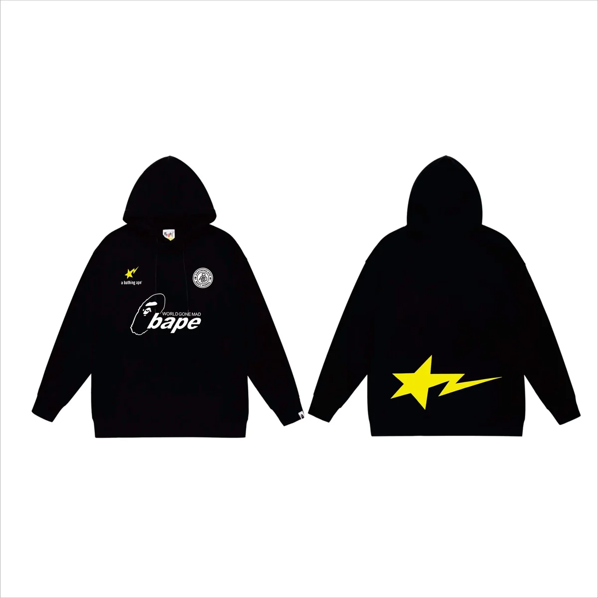 A Bathing Ape A Bathing Ape BAPE STA Black Hoodie with Neon Yellow Star Black - 1