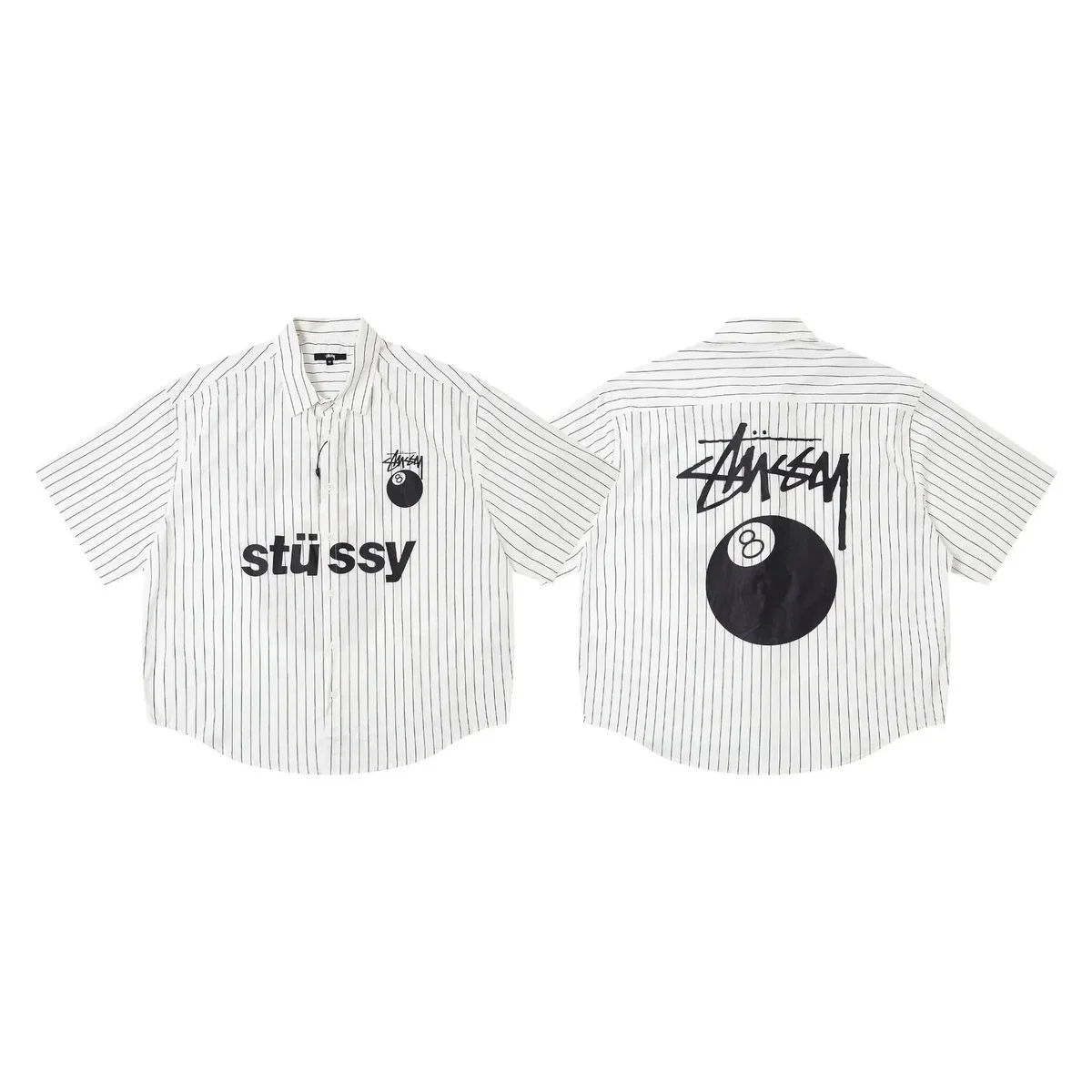 Stussy Stussy 8 Ball White/Black Striped Short-Sleeve Shirt White - 1