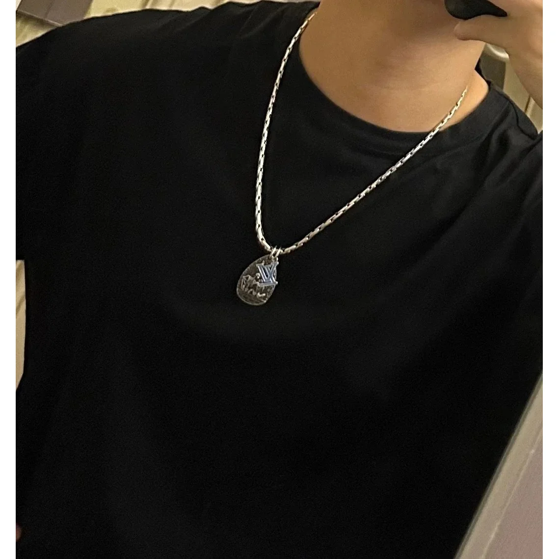 Other Silver Engraved Pendant Necklace 14 - Unisex Accessory Silver - 1