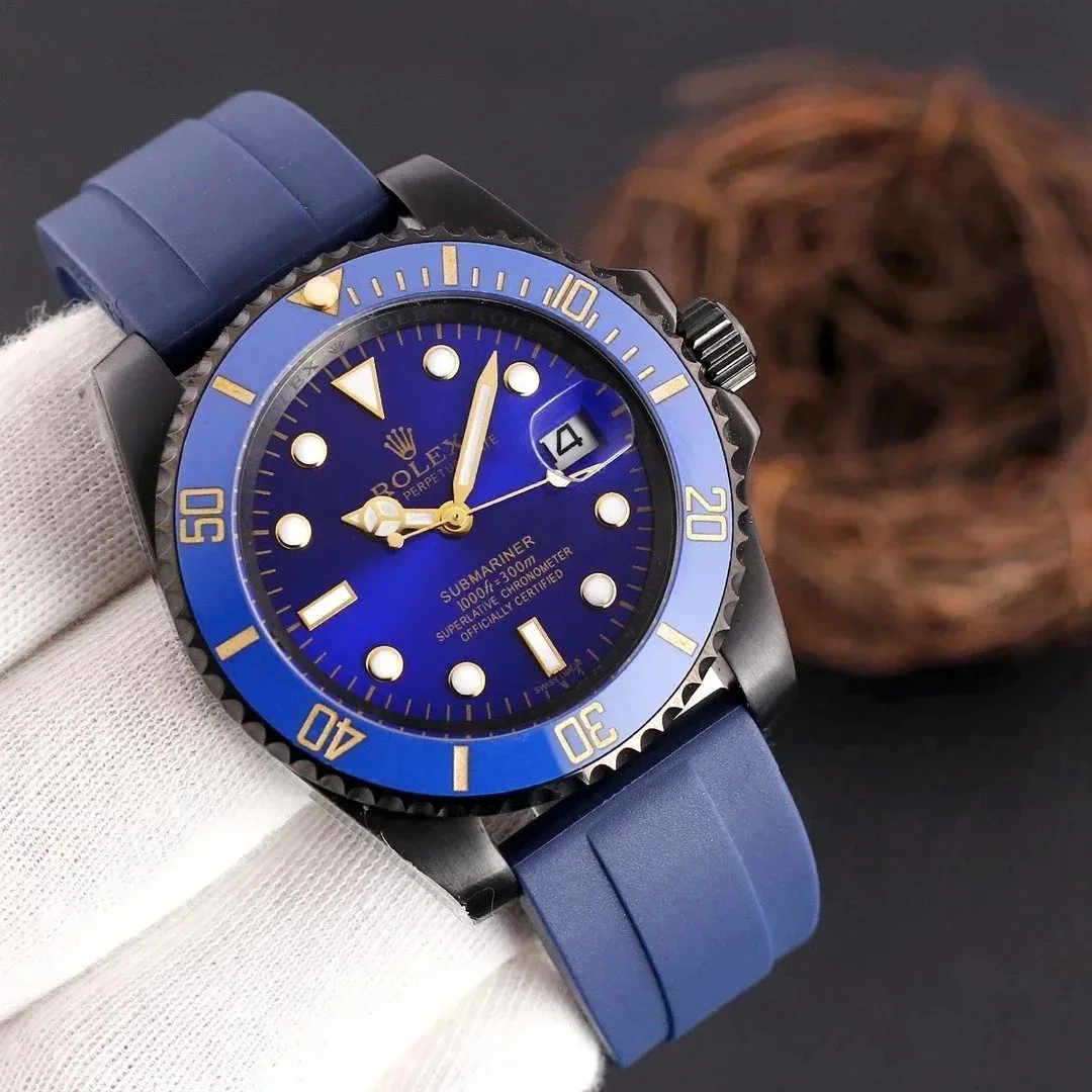 Rolex Rolex Submariner Blue Dial Black Case Blue Rubber Strap Watch Blue - 1