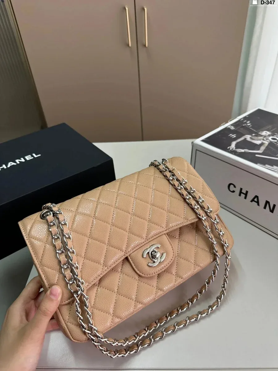 Chanel Classic Flap Beige Caviar Leather Bag