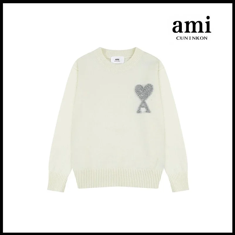 Ami Paris AMI A8146 Silver Heart Sweater Cream Cream - 1