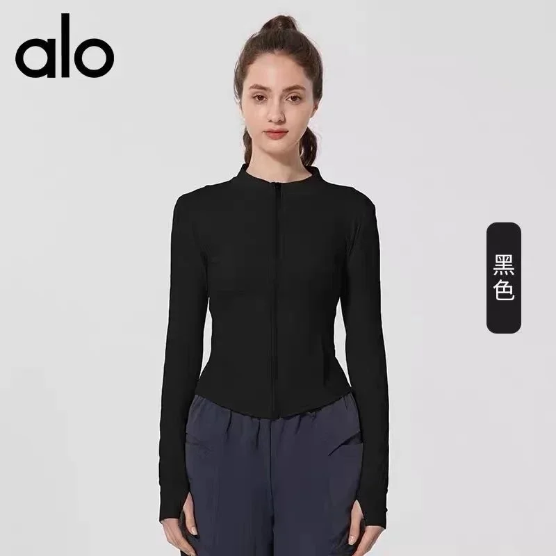 Alo Yoga Alo Black Zip-Up Long Sleeve Top Black - 1