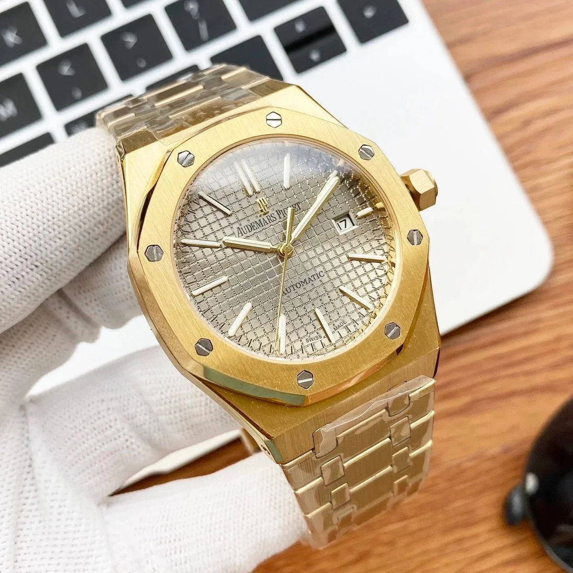 Audemars Piguet Audemars Piguet Royal Oak Gold Case Grey Dial Steel Band Watch Gold - 1