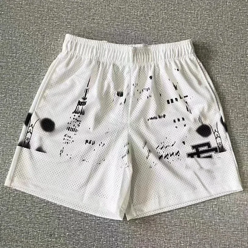 Other White Mesh Shorts with Black City Print White - 1