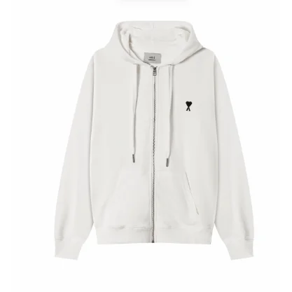 Ami Paris Ami Paris White Zip-Up Hoodie White - 1