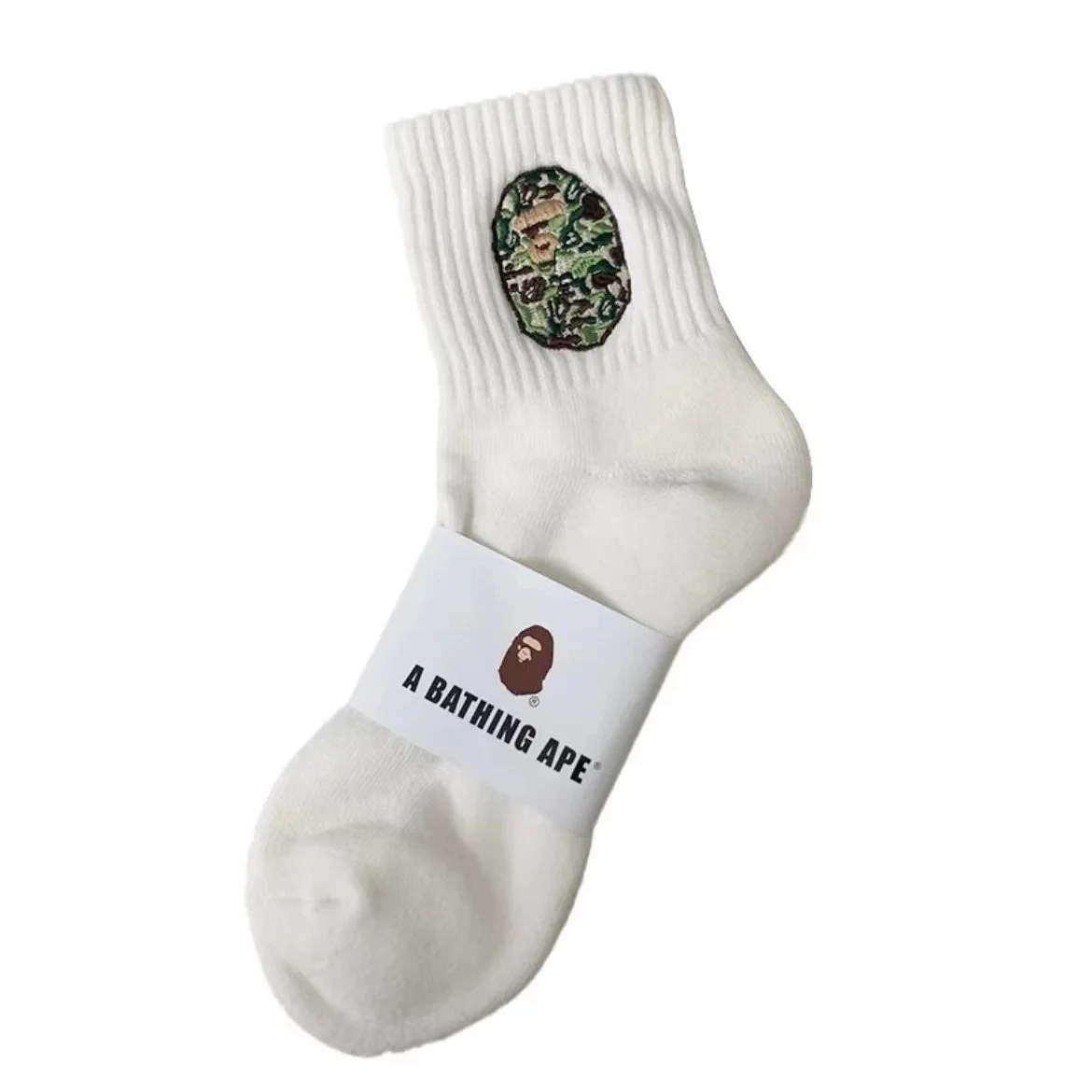 A Bathing Ape A Bathing Ape White Mid-Calf Camo Embroidery Socks White