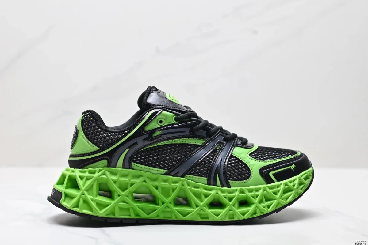 Other Unisex Black and Green Mesh Sneakers Green - 1