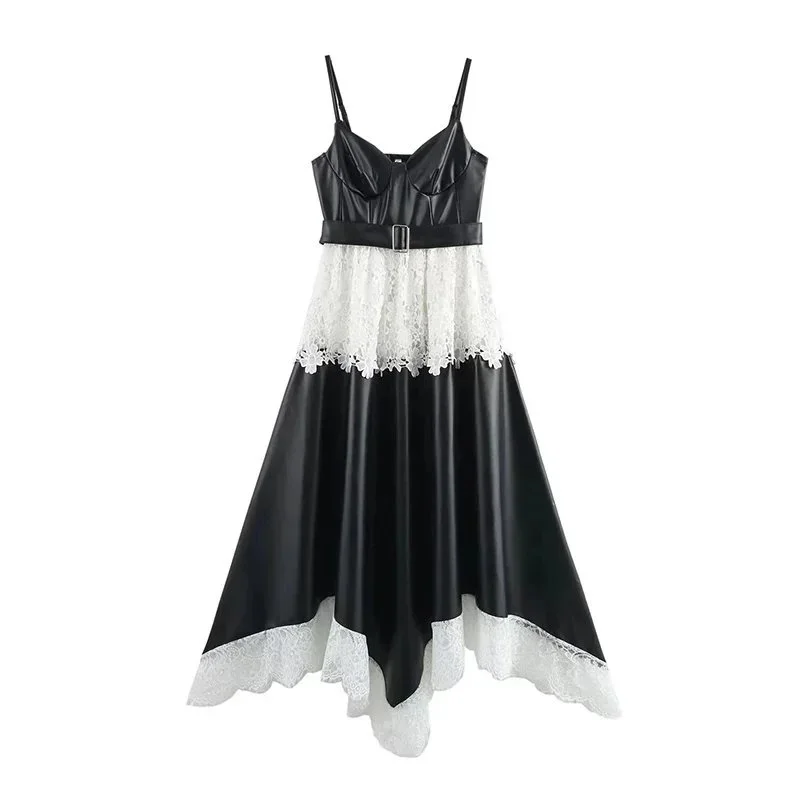 Other Black & White Lace Asymmetrical Maxi Dress Black - 1
