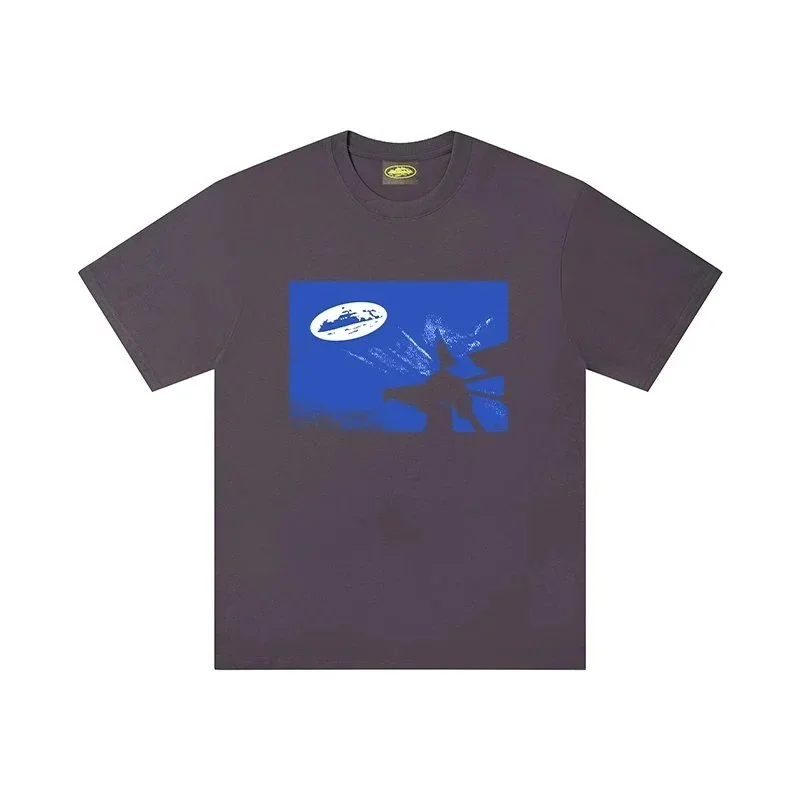 Other Unisex Graphic T-Shirt with Moon & Airplane Print Grey - 1