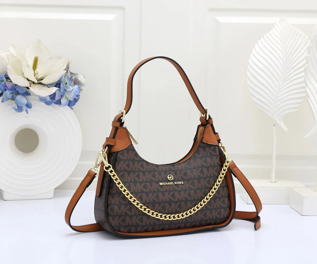 Michael Kors Michael Kors MK Monogram Chain Shoulder Bag Brown