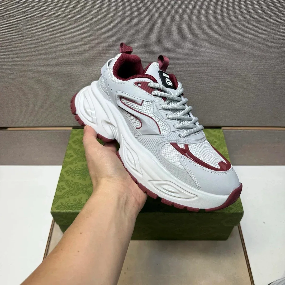 Other Unisex Gucci Sneakers White/Burgundy Chunky Sole White - 1