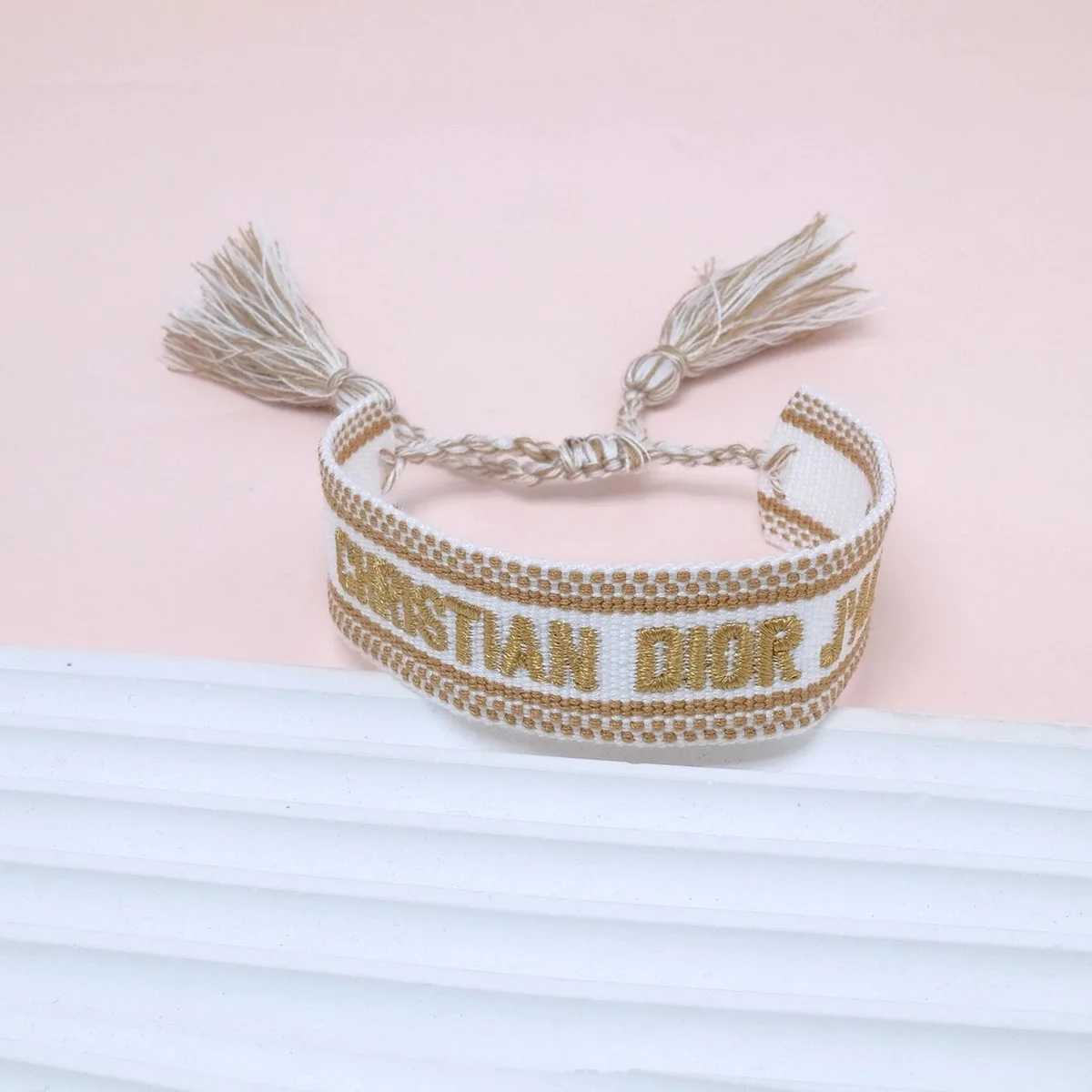 Dior Christian Dior Gold Embroidered Bracelet White White - 1