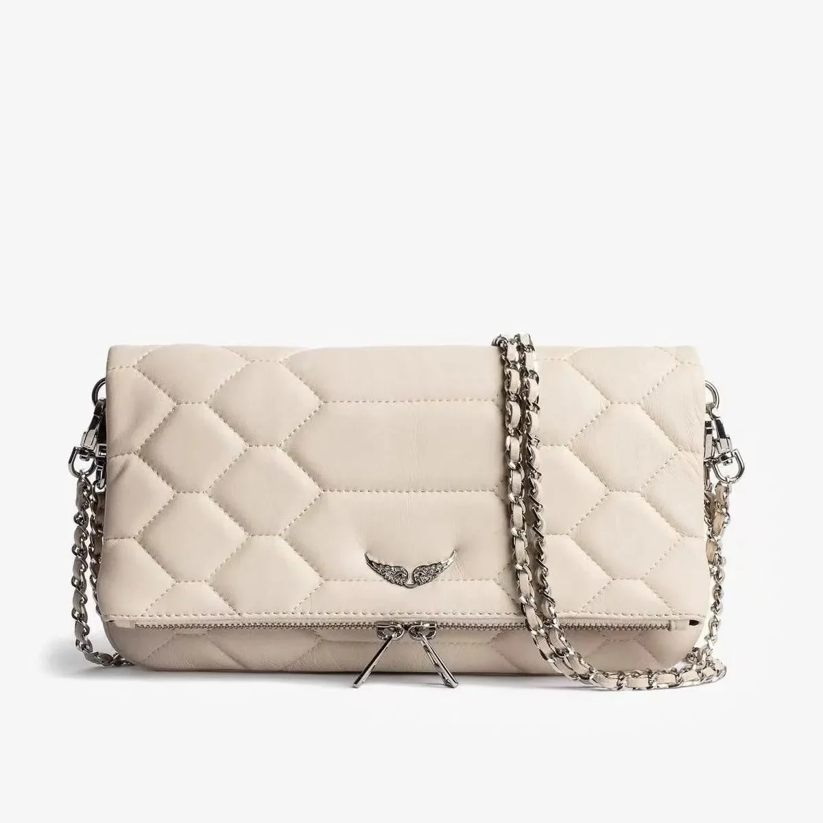 Other Quilted Beige Leather Shoulder Bag with Chain Strap Beige - 1