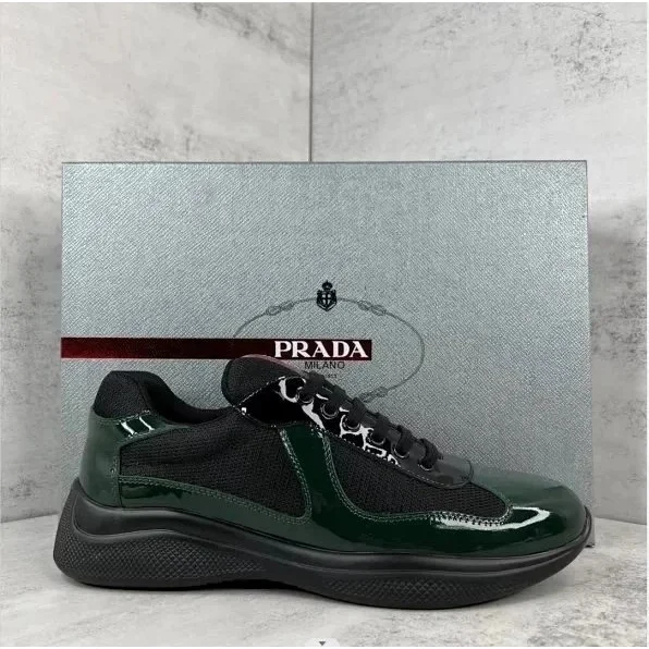 Prada Prada Runners Dark Green Patent Leather Sneakers Green - 1
