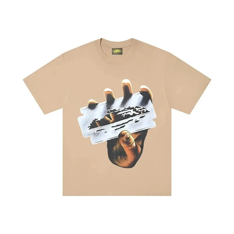 Other Unisex Beige Razor Blade Graphic T-Shirt Beige - 1