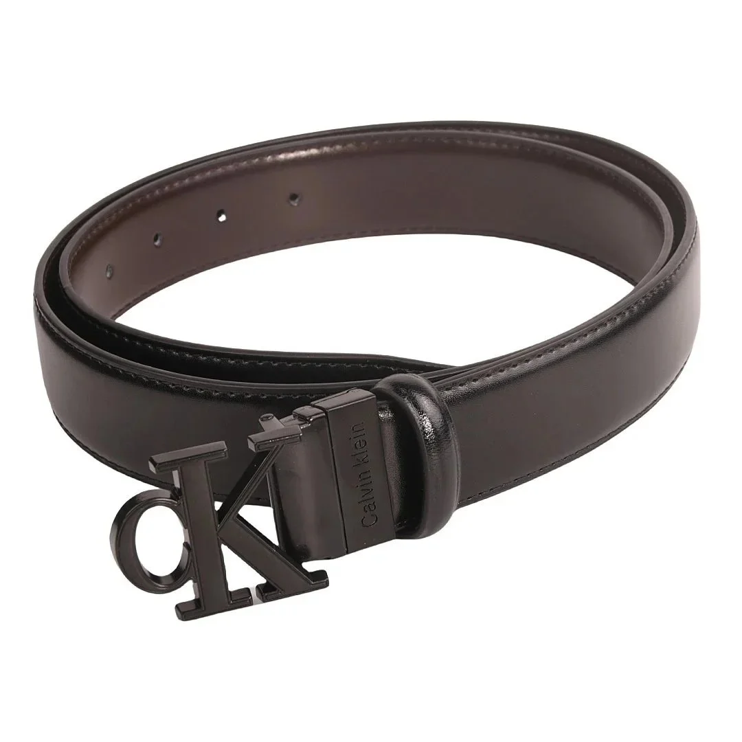 Calvin Klein Calvin Klein CK Monogram Belt Black Leather Belt Black - 1