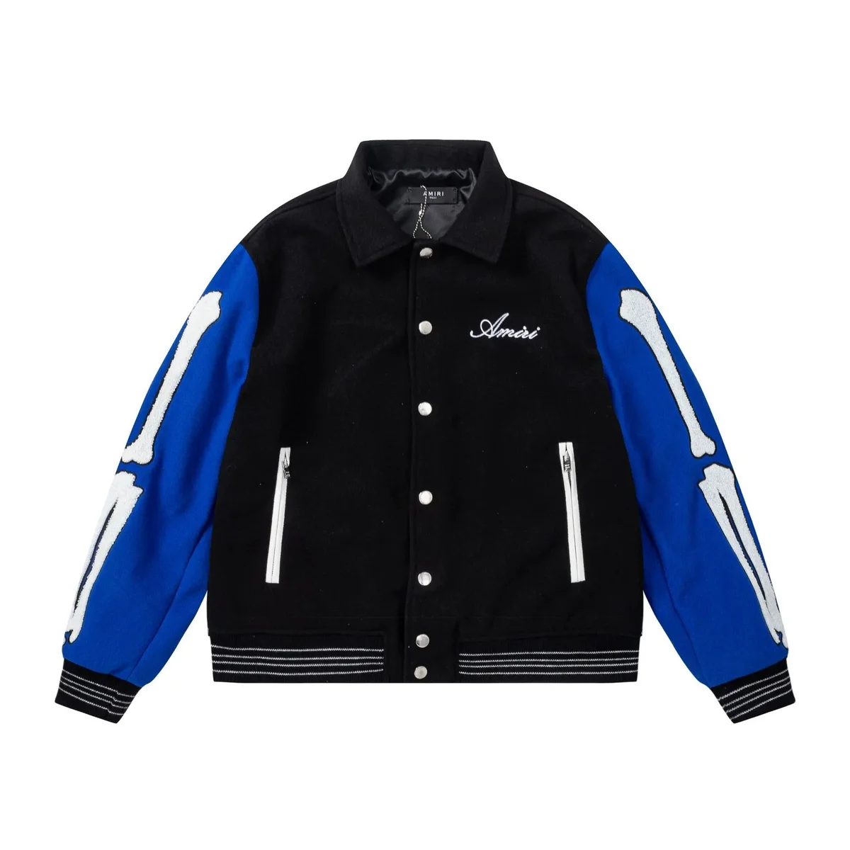 Amiri Amiri AMIRI Black/Blue Skeleton Varsity Jacket Black - 1
