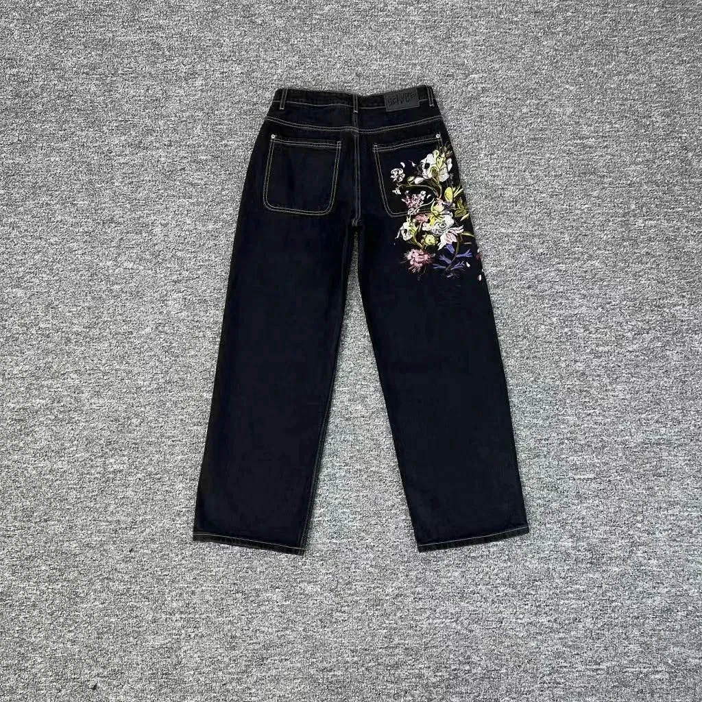 Other Floral Embroidered Jeans derj-011 Black Bottoms Black - 1