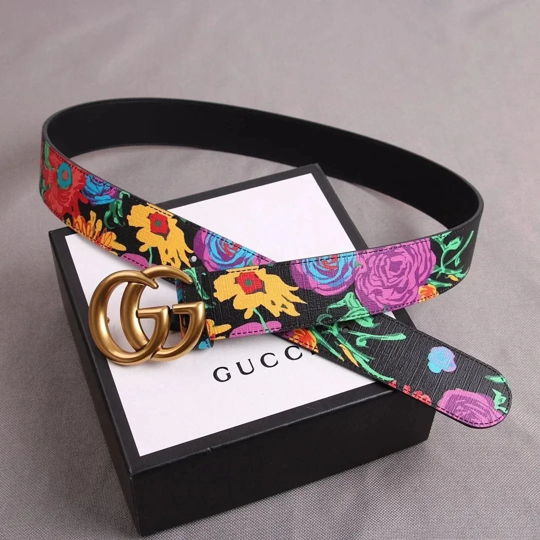 Gucci Gucci Interlocking G Black Multicolor Floral Belt Black