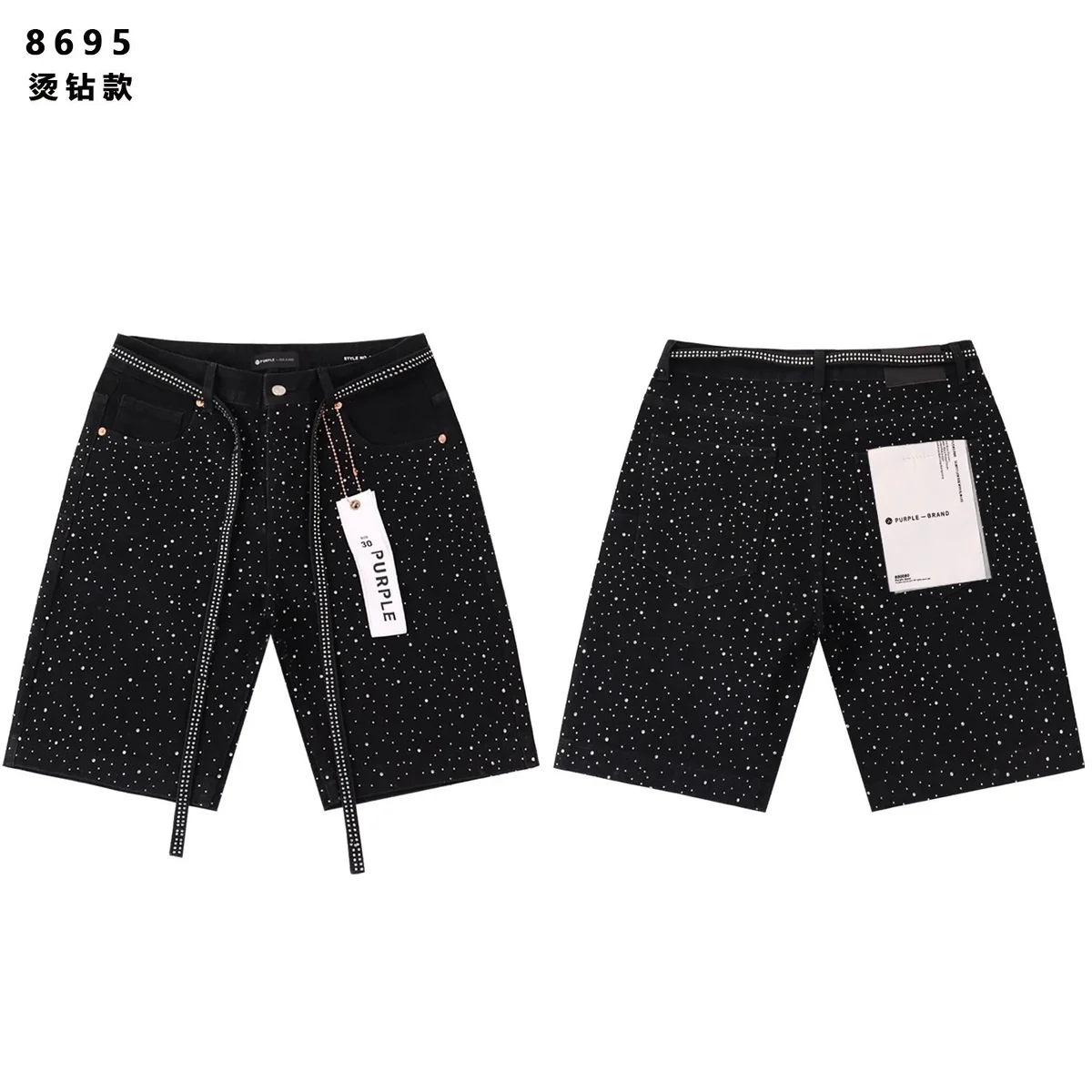 Purple Brand Purple Brand P001 '烫钻款' Shorts Black - 1