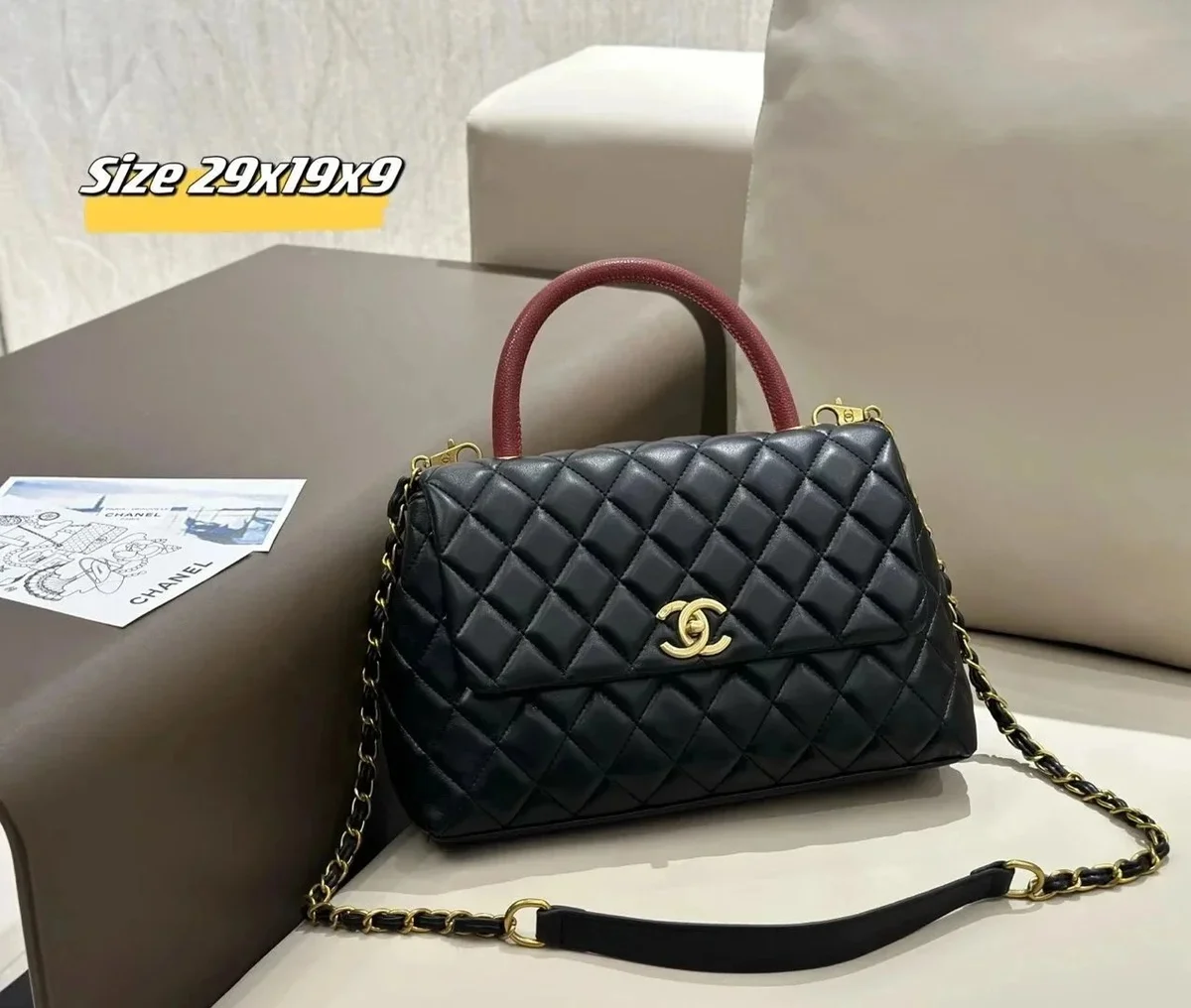 Chanel Classic Flap Black Red Leather Bag
