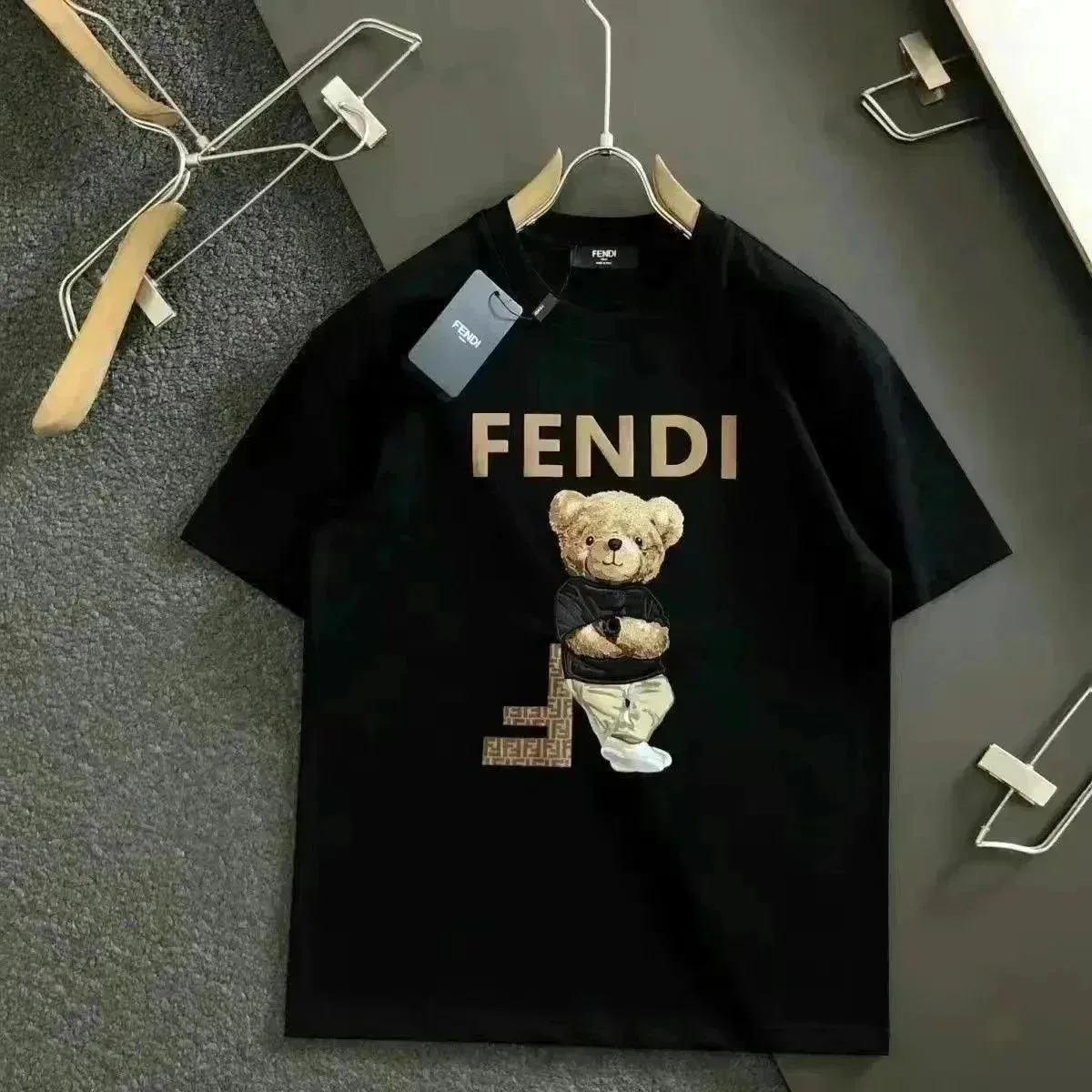 Fendi Fendi FF Monogram Teddy Bear Black T-Shirt Black