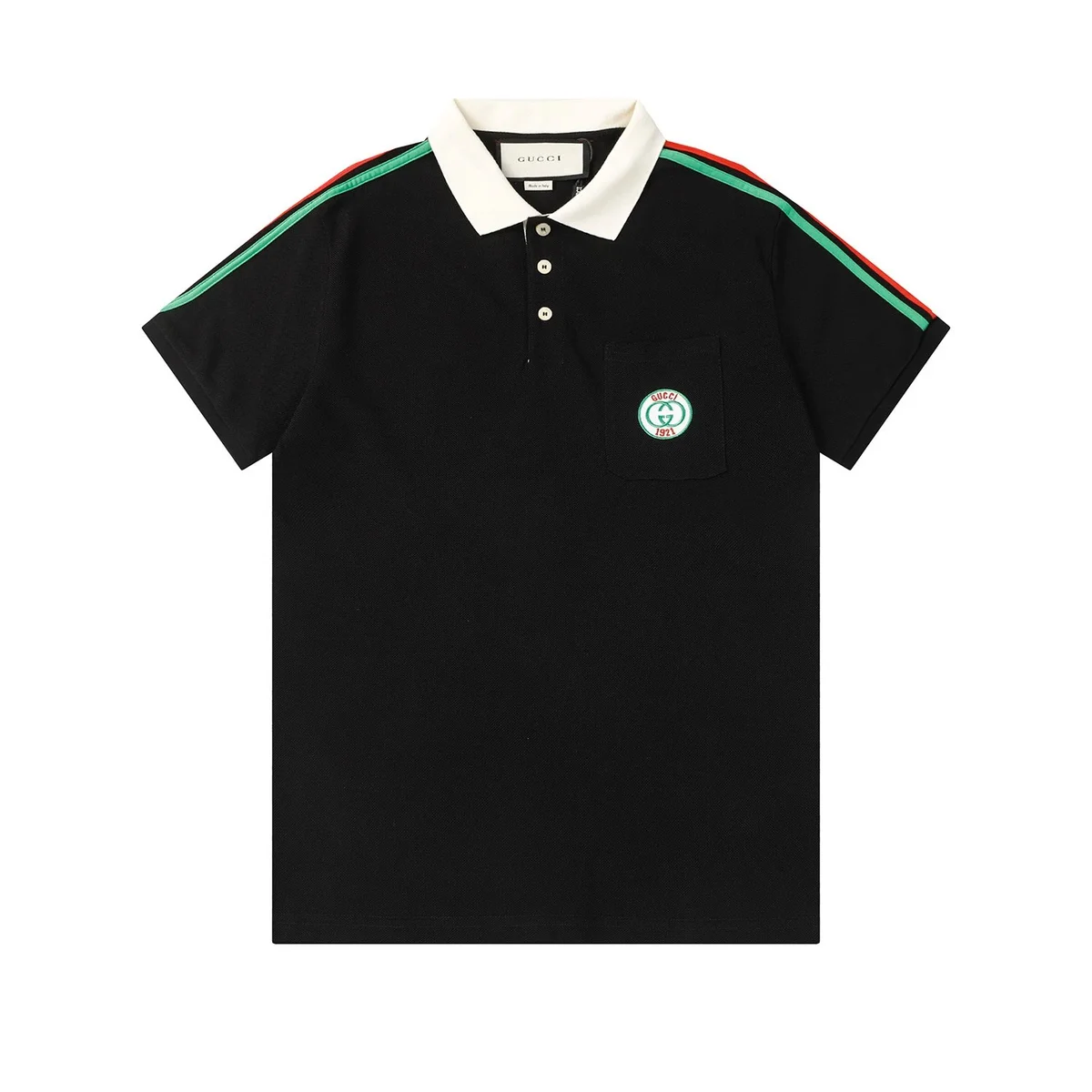 Gucci Gucci Polo Shirt Black with Red/Green Stripes T-Shirts Black - 1