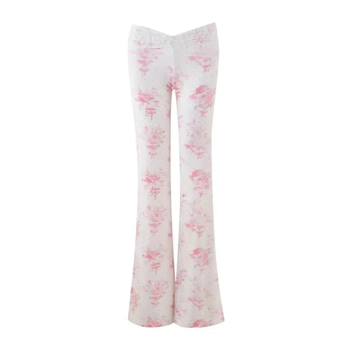 Other Floral Print Flare Pants Pink White Bottoms Pink - 1