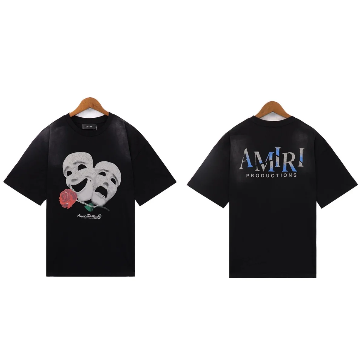 Amiri Amiri Triple Black T-Shirts with Theater Masks Design Black - 1