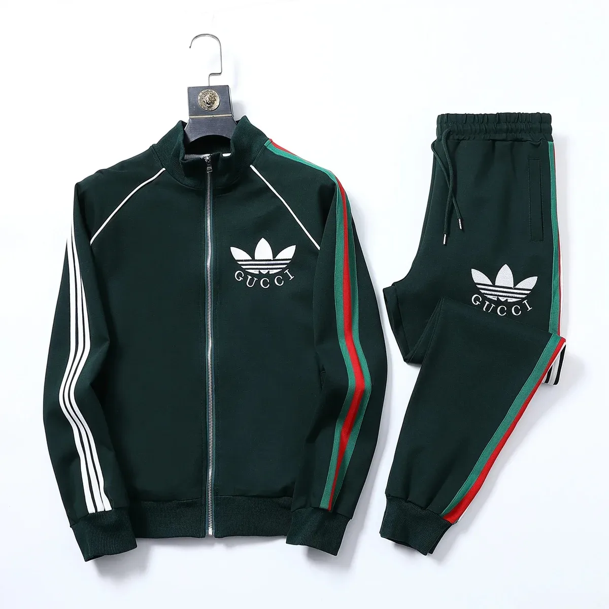 Gucci Gucci Tracksuit Set Dark Green with Red & Green Stripes Green - 1