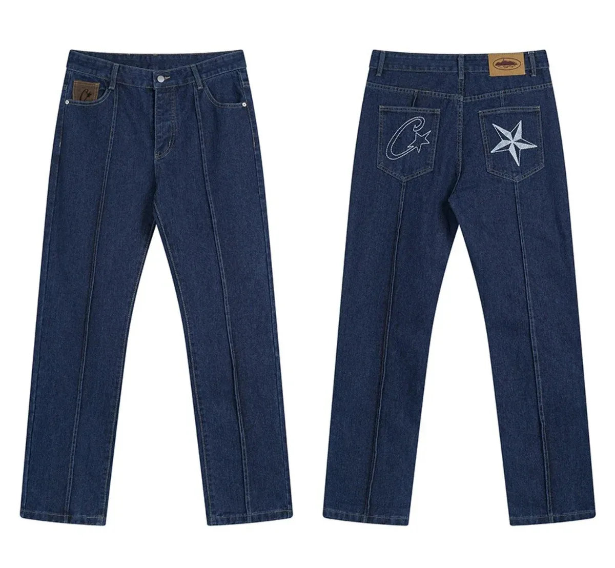 Other Unisex Deep Blue Jeans with Star Embroidery Navy - 1